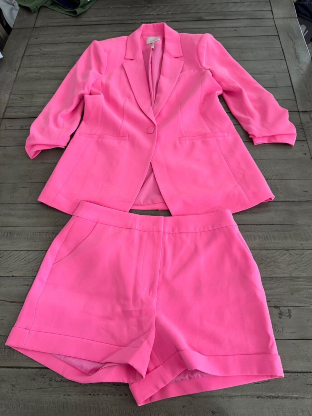 Cinq A Sept Khloe Crepe Blazer Jacket + Matching Elaine Shorts Hot Pink Size 6